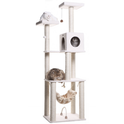 Cat's Dream B7301 Classic Wood Cat Tree Ivory Four Levels w Rope Swing, Hammock, Condo, and Perch