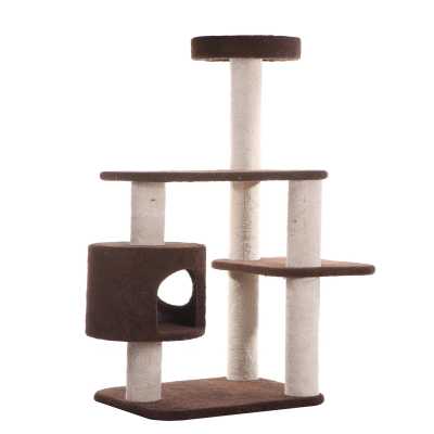 Cat's Dream 3-Level Carpeted Wood Cat Tree Condo F5502, Kitten Play House, Brown