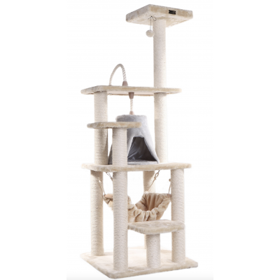 Always Amazing  65" Real Wood Cat Tree With Sisal Rope, Hammock, soft-side playhouse A6501