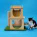 Indoor Two-Story Wooden Cat Home with Scratching Post & Feeding Station