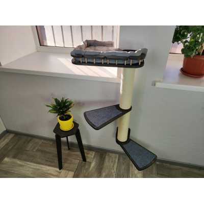 Cat Wall-Mounted Bed, Scratch Post and Steps for Mounting on the RIGHT side of a Window