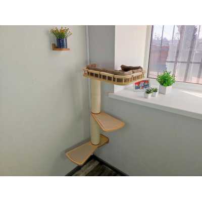 Cat Wall-Mounted Bed, Scratch Post and Steps for Mounting on the LEFT side of a Window