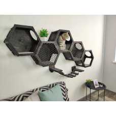 Dark Hexagonal Cat Wall Shelves with Ladder Set