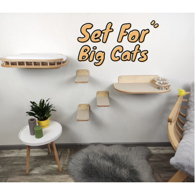 Cat Wall Bed, Feeder and (3) Steps for XL BIG Cats