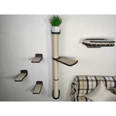 Vini Cat Wall Scratching Tree + Rounded Front Cat Shelf  + (3) Cat Wall Steps
