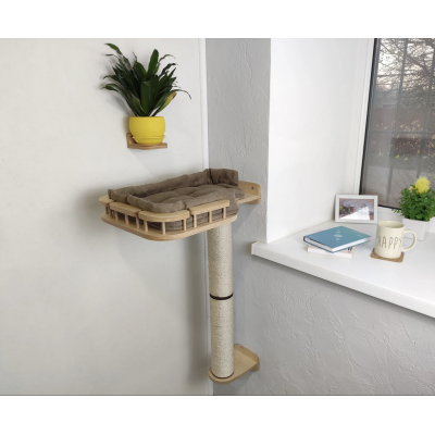 Wall Mounted Cat Scratching Post and Cat Bed with Pillow