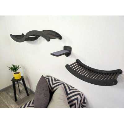 Cat Wall-Mounted Play Area Set with Moon Element and Flat Step
