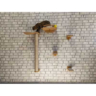 Wall Mounted Sisal Rope Cat Scratcher + Rounded Shelf + 3 Steps