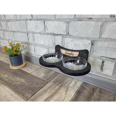 Personalized Two bowl wall mounted cat feeder