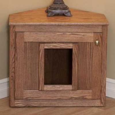 Amish Made Corner Cat Litterbox Cabinet Image