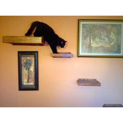 Artisan Made - (4) Floating Cat Wall Shelves + (1) Floating Cat Wall Bed Image
