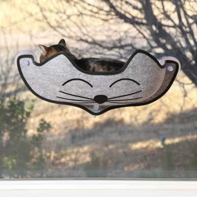 K&H Pet Products EZ Mount Kittyface Window Cat Bed Gray  Image