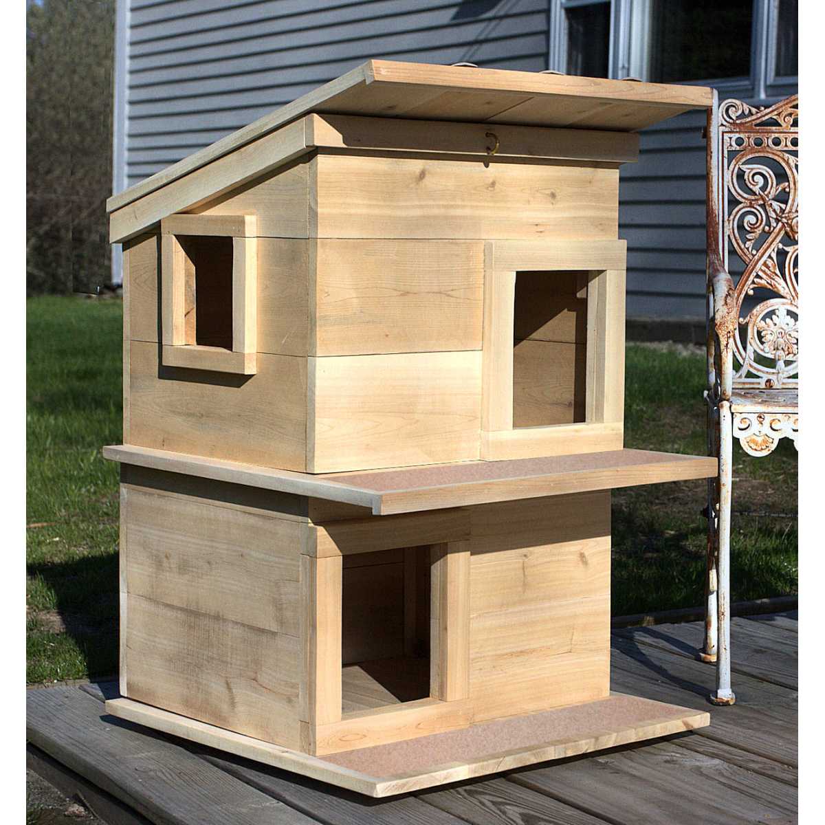 Double Deck Outdoor Cedar Wood Cat House Shelter 