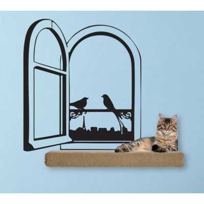 Cat Themed Wall Accent Decal - Paris Window with Birds